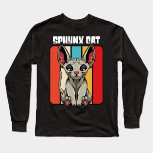 Sphynx Cat - Cute Retro Style Kawaii Cat Long Sleeve T-Shirt